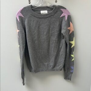 Gray and Pink Crew Neck Sweater with Star Pattern